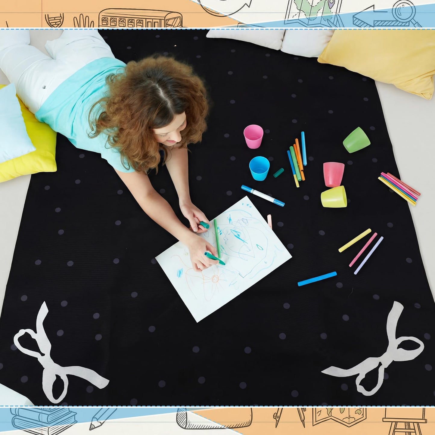 Nuanchu Calming Corner Classroom Rug Black Bow Kids Playroom Rug Educational Soft Carpets 5 X7 ft Large Washable Classroom Mat with Rubber Backing for Bedroom Nursery Homeschool Elementary