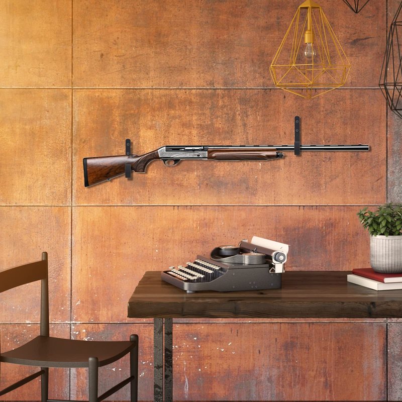 HEKAGURA Four Sets Gun Rack Storage Rifles Shotgun Hooks Wall Mount Hangers for Any Rifles Shotguns Archery Bow with Soft Padding and Heavy Duty Steel （Black）