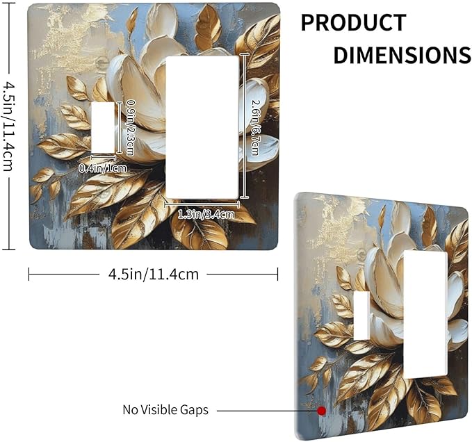 Decorative Art Light Switch Covers Gilded Bloom 2 Gang Single Toggle Rocker Combination Electrical Faceplate Switchplate Wall Plate for Home Decor
