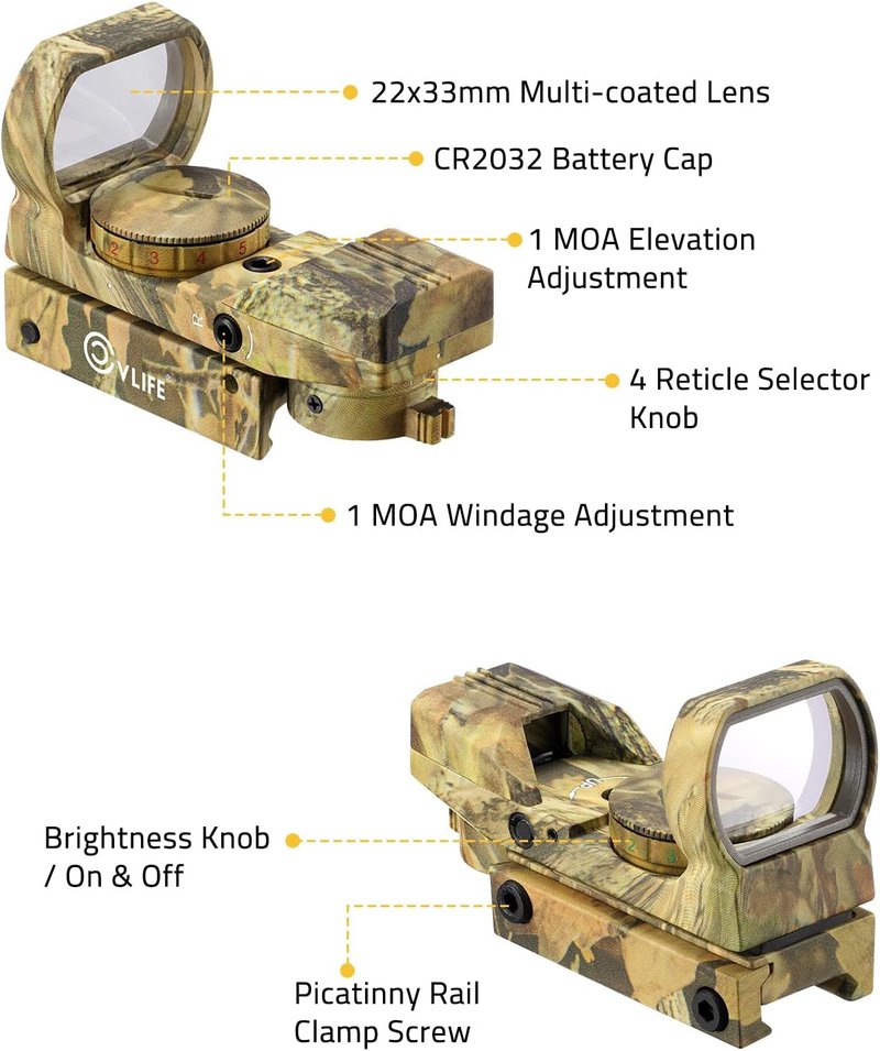 Red Green Dot Gun Sight Scope - CVLIFE 1X22X33 Reflex Sight with 20mm Rail