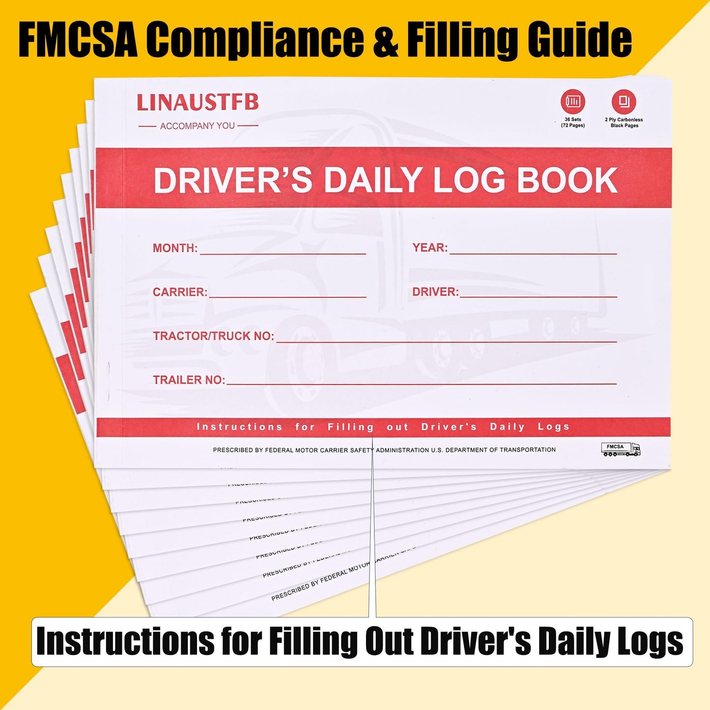 15 Pack Daily Log Books for Truck Drivers with 7 & 8 Day Recap, Driver Log Books with Grid Sample, 2-Ply Carbonless, 36 Sets of Forms per log book, 8.5" x 5.5" , Meet Requirements