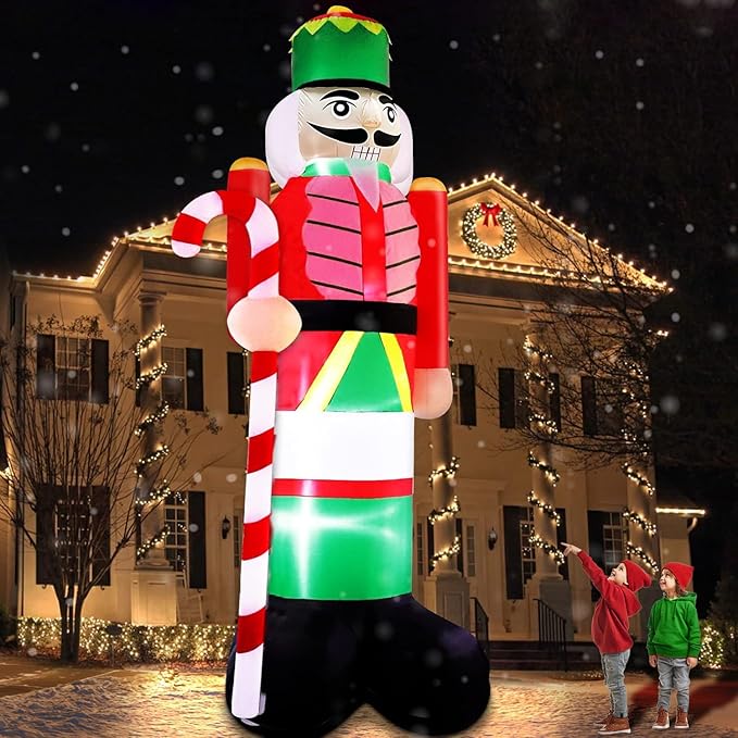 TURNMEON 14FT Giant Christmas Inflatables Nutcracker Soldier Outdoor Decorations Hold Candy Cane Inflatable Nutcracker Christmas Decorations Built-in LED Lights Blow Up Xmas Decor Outside Yard Lawn