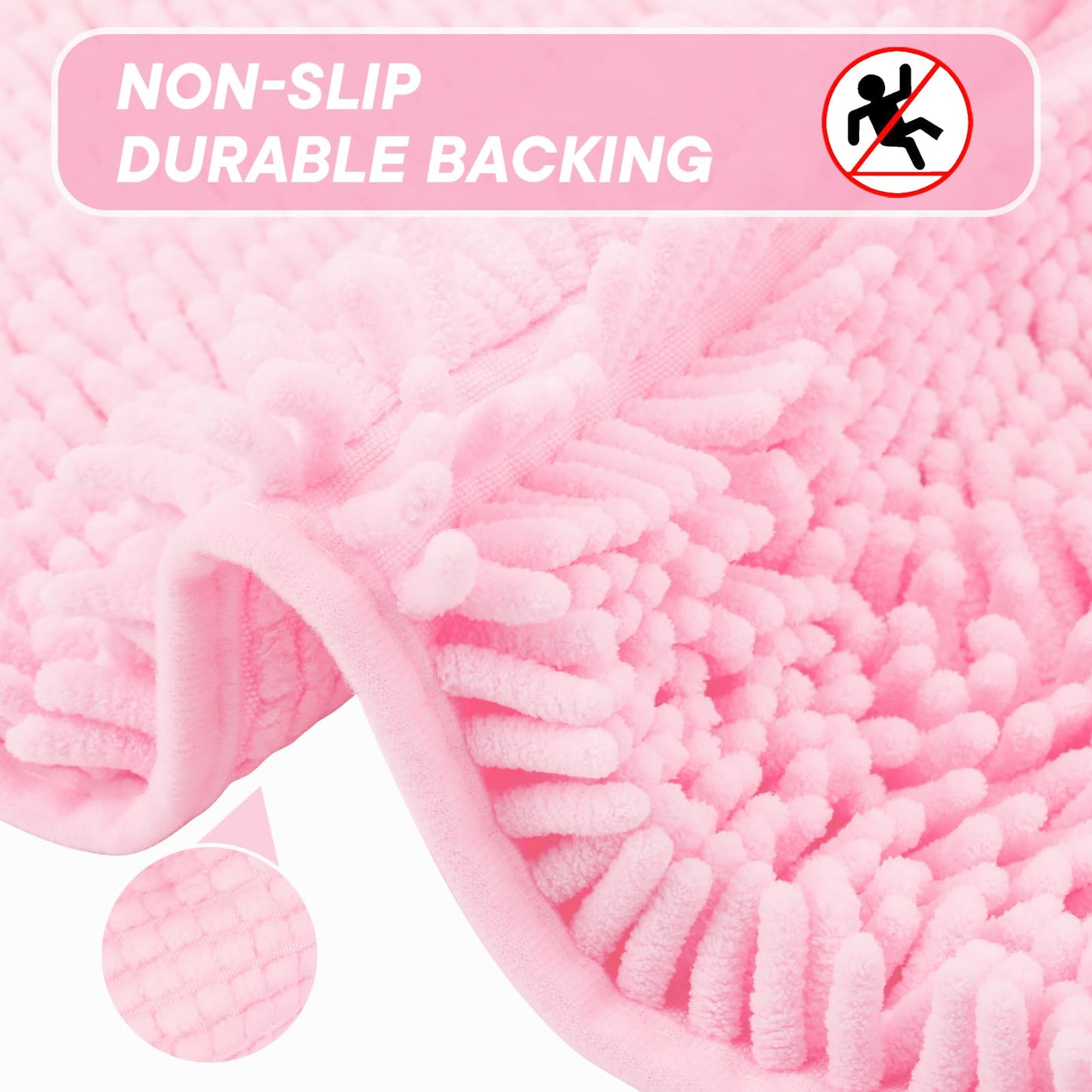 Xmecyino Bathroom Rugs Sets 2 Piece Washable, Luxury ，Chenille Bath Mat Set, Soft Plush Anti-Slip Rectangular Bath， Rug Super Absorbent. (Pink, 32"x20"+24"x16")