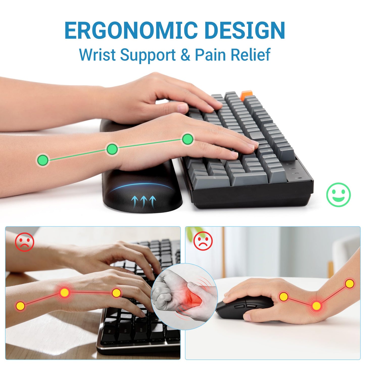 ASFSKY Keyboard Wrist Rest for Full-Size Mechanical Keyboards, 17-Inch Ergonomic Memory Foam Wrist Support with PU Leather Surface, Easy to Clean for Office, Gaming & Coding (Classic Black)