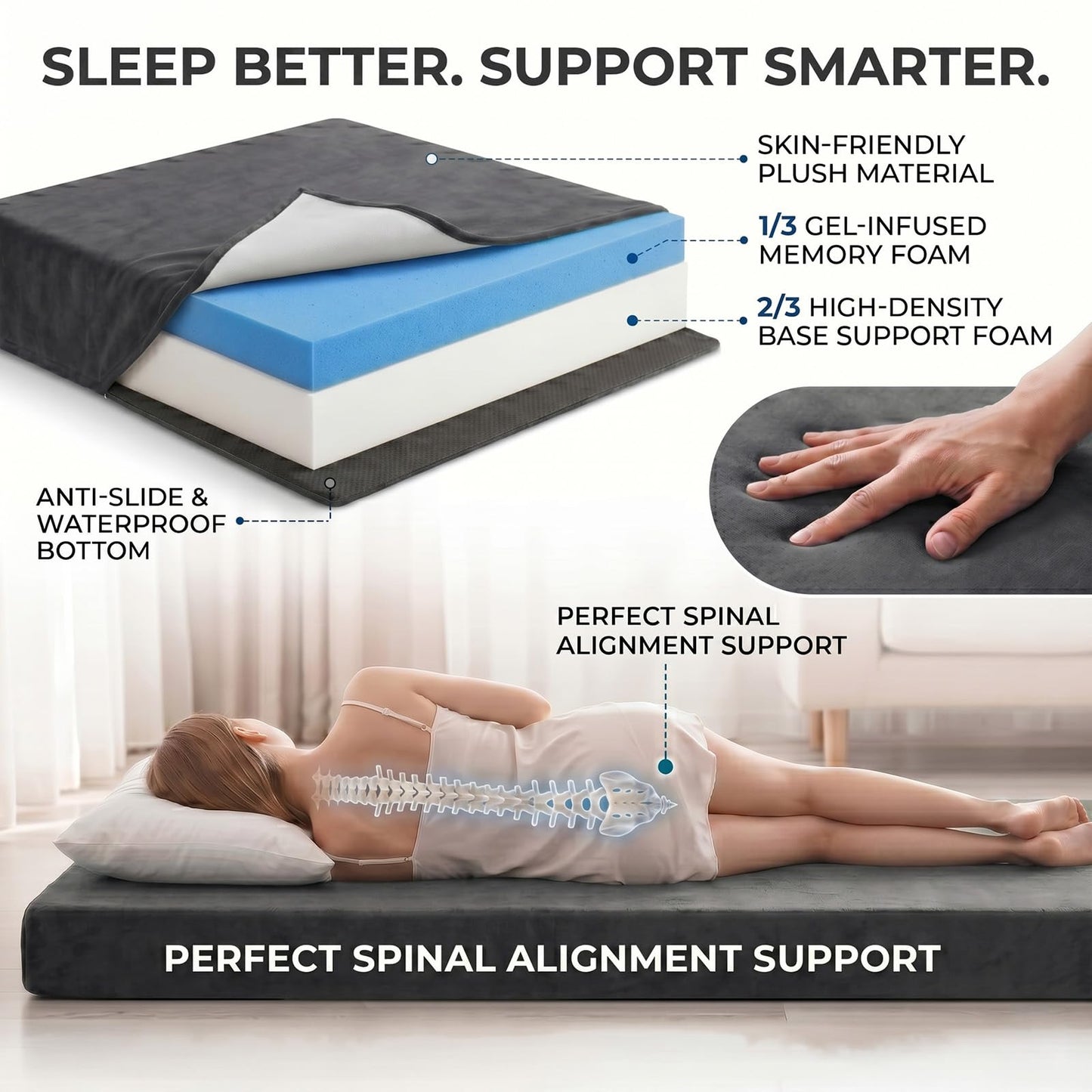 ORSEQFFG Camping Mattress Pad, 3 Inch Memory Foam Camping Mattress with Non-Slip Bottom & Washable Cover, Portable Roll Up Floor Camping Mat, Camping Sleeping Pad for Adults, Car Bed with Travel Bag