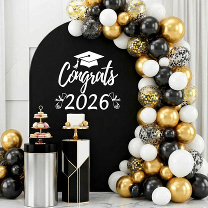Taymism White Graduation Decal for Arch Backdrop Congrats Grad 2026 Sign Graduation Decorations Class of 2026 Vinyl Decals for Arch Cover Background Sign for Graduation