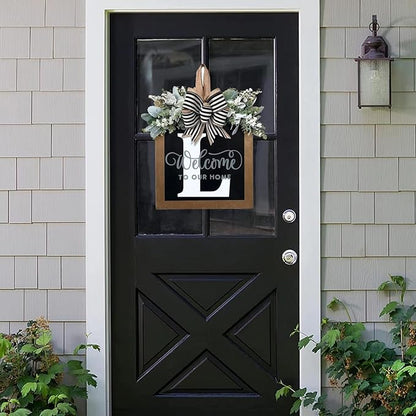 16'' Personalized Last Name Welcome Sign, Door Wreaths for Front Door Outside, Spring Wreath for Front Door Decor, Farmhouse New Home Gifts for Home (L)