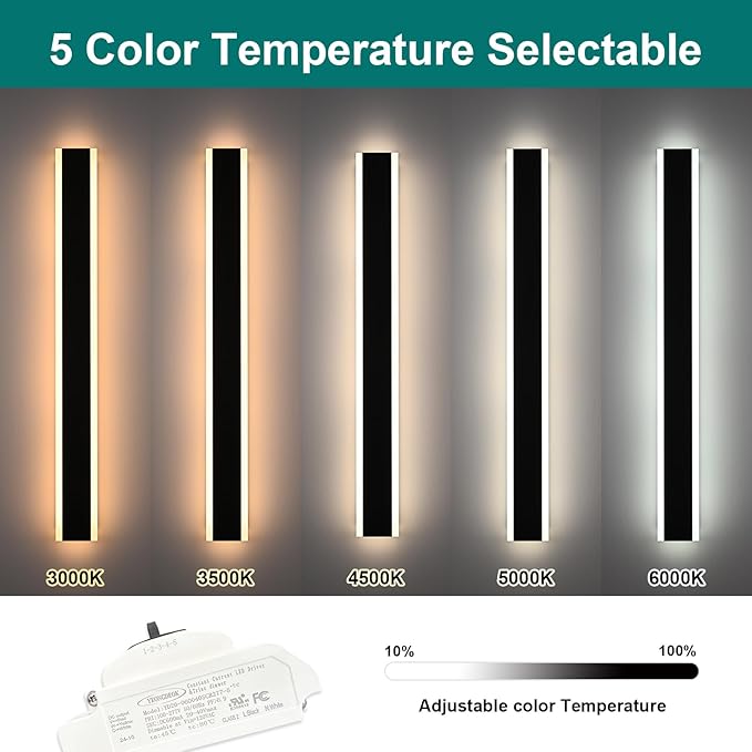 2PCS 40in LED Long Wall Light, Outdoor Wall Light Fixtures,Dimmable Wall Sconce Long LED Linear, Exterior Front Porch Light 3000-6000k,Outdoor Light Fixtures Wall Mount for Courtyard Exterior