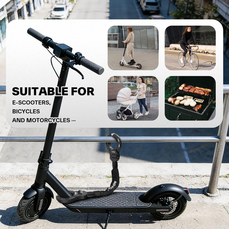 Sportneer Scooter Lock: 7mm Square Chain Anti-Theft Cut Resistant Bike Lock with 3 Keys, 2.46ft/75cm Heavy Duty 3 Position Adjustment Bike Chain Lock for E-Bike/Electric Scooters, Door, Gate