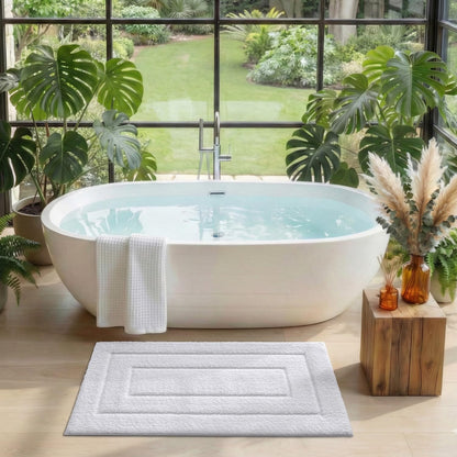 DEXI Bathroom Rug 36x24, Non Slip Washable Bath Mat for Shower Floor, Absorbent Soft Bathmat with Rubber Backing, Quick Dry Microfiber Carpet, White