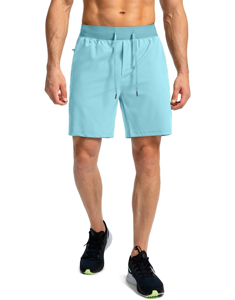 Soothfeel Men's Running Shorts with Zipper Pockets 7 Inch Lightweight Quick Dry Gym Athletic Workout Shorts for Men (Light Blue, XL)