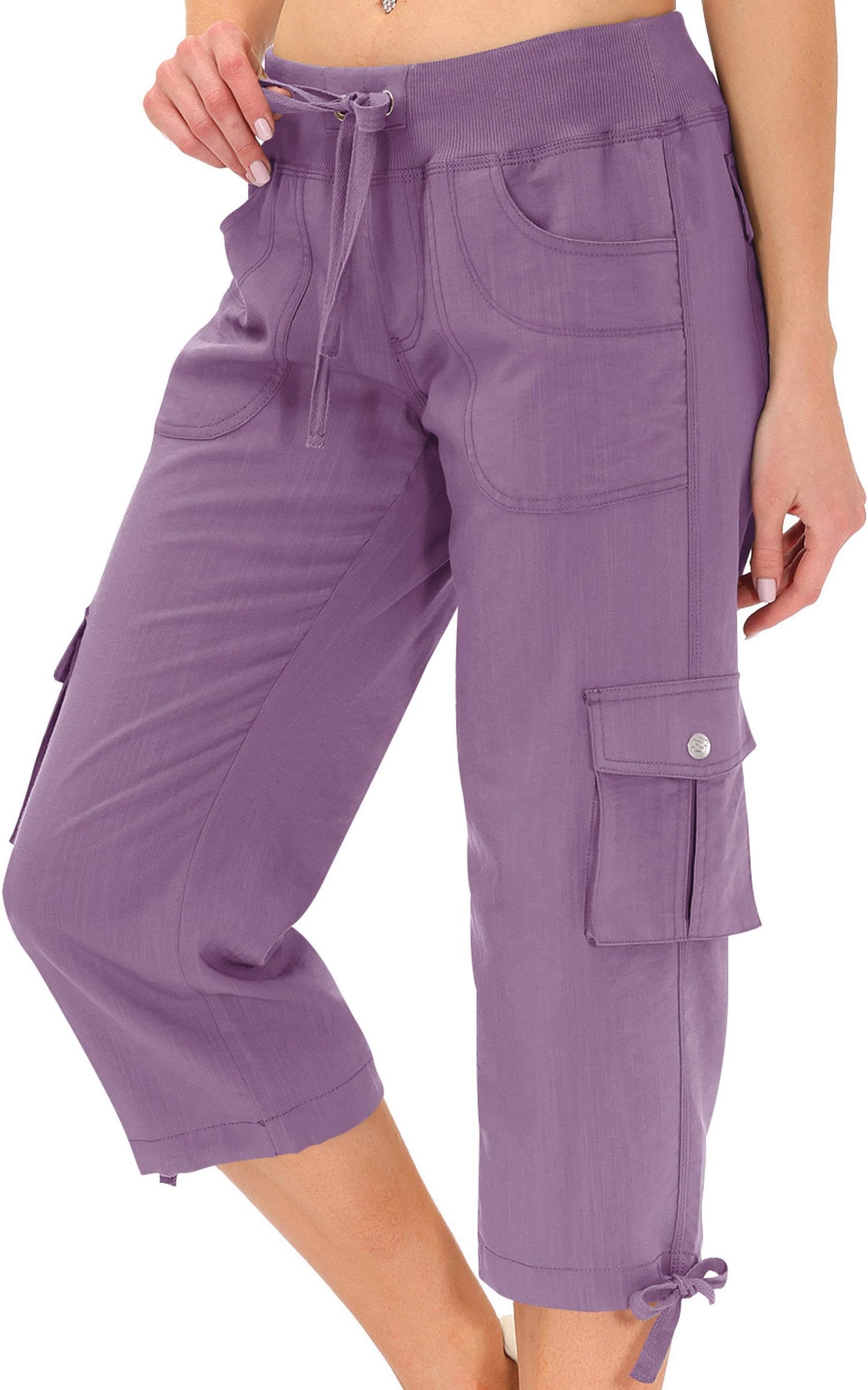 MoFiz Cargo Capri Pants for Women Lightweight Quick Dry Summer Capris for Hiking Travel Casual Pink Purple M