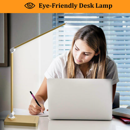 LED Desk Lamp with USB Ports,Touch Desk Lamps for Home Office with 5 Color Modes,3 Brightness Desk Light with Small Night Light,Reading Lamp Table Lamp for Bedroom Bedside Study Black （with adapter）