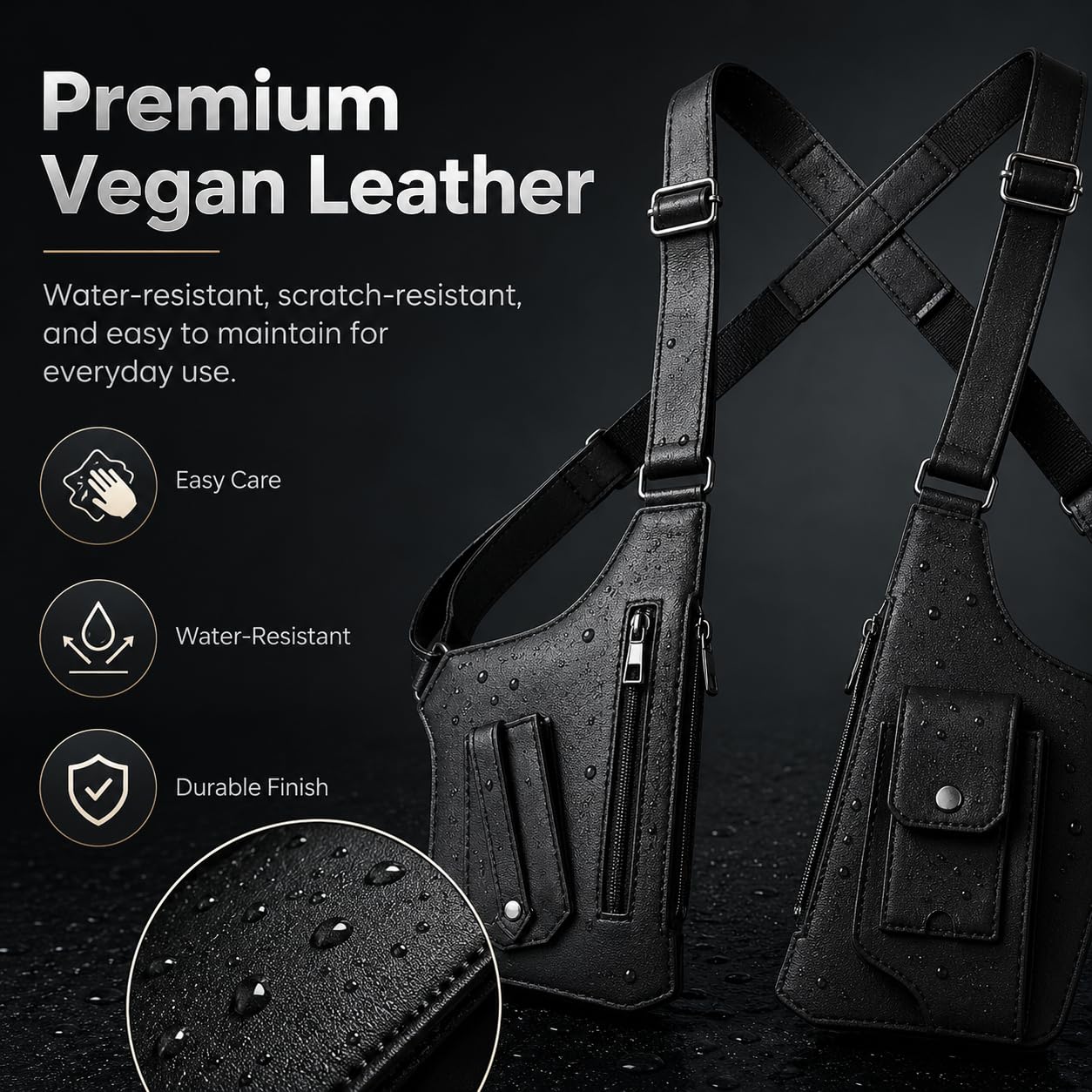 Men’s Underarm Shoulder Holster Bag Anti-Theft Crossbody Sling Bag Concealed Style EDC Pouch Adjustable Straps Multi Pocket (Vegan Leather)