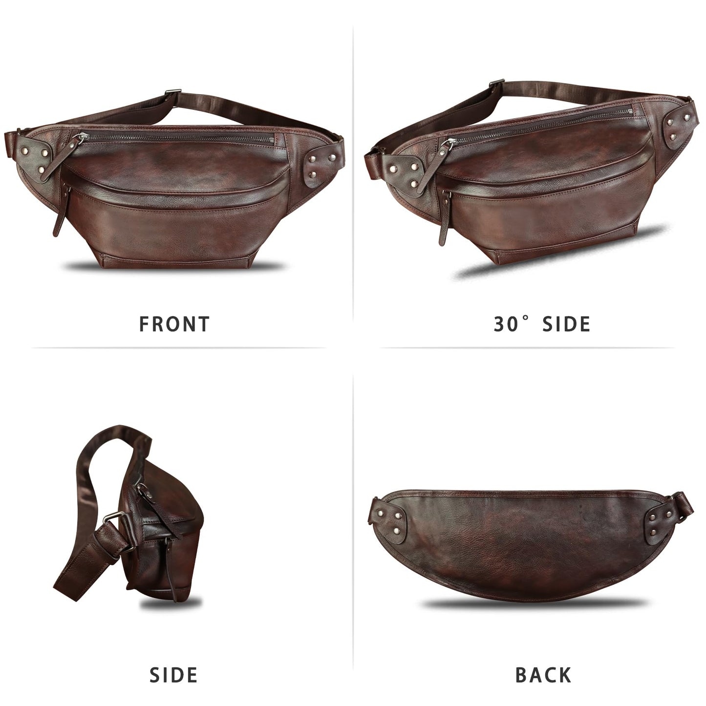 Genuine Leather Fanny Packs for Men and Women Hip Waist Bag Real Leather Fanny Sling Bag Crossbody Chest Purse (Coffee)