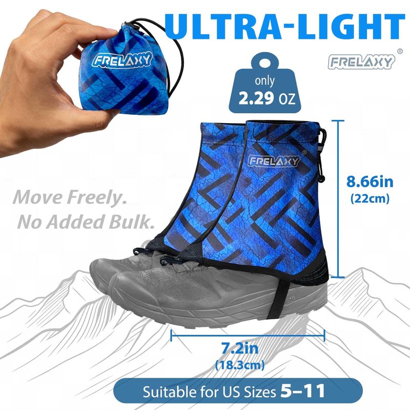 Frelaxy Ultralight Trail Gaiters for Hiking & Running – Breathable, Wear-Resistant Low Shoe Gaiters, Protect Feet from Rocks, Mud, Dust & Debris (Blue/Black)