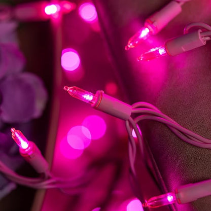 YULETIME 200 Pink LED Christmas Lights, 66 Feet Pink Wire UL Certified Commercial Grade Holiday String Light Set