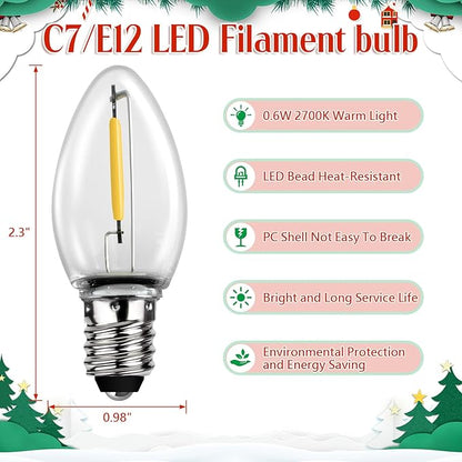 Accessory Cord with 9 LED Light Bulbs, 14.8ft Christmas Village Lights C7 Light Cord with Switch & 2 Fuse for Salt Lamp, Halloween Pumpkin, Xmas Village House Blow Mold