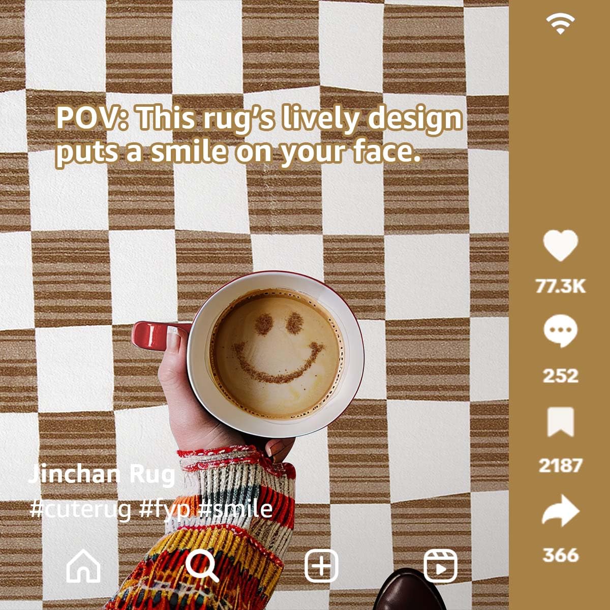jinchan 5x7 Brown Checkered Area Rugs for Kids Room - Machine Washable Rug Modern Neutral Geometric Lattice Soft Non-Slip Carpet for Nursery Playroom Classroom Living Room Bedroom Home Office