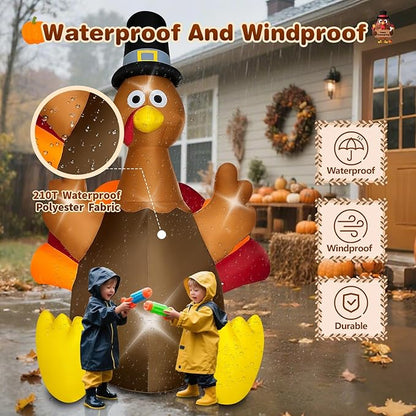 Thanksgiving Inflatables Turkey Outdoor Decorations 8FT Fall Inflatable Turkey with Built-in LED Lights Blow up Outdoor Lawn Yard Decoration