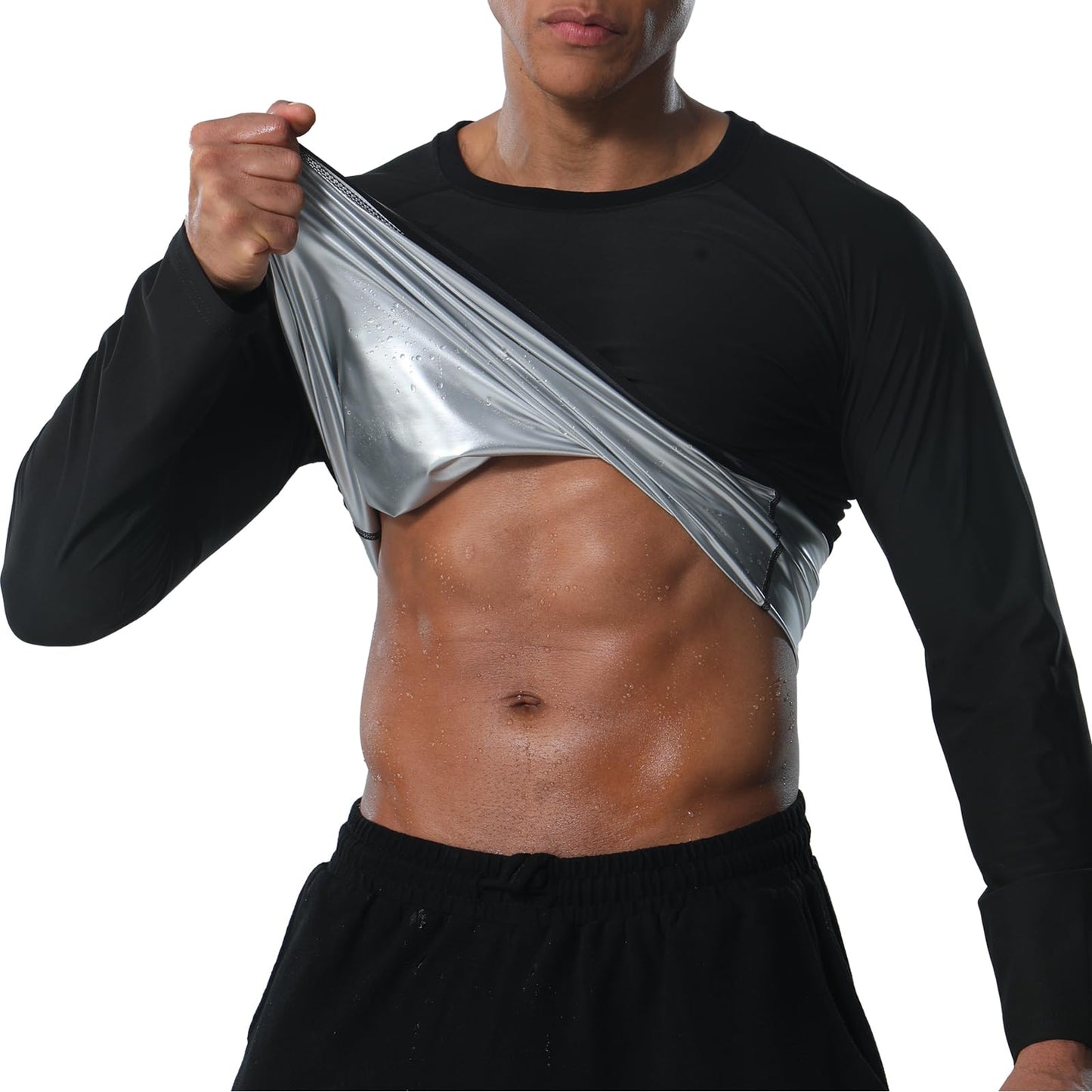 Donason Sauna Shirt for Men Weight Loss Sweat Suit Mens Compressions Shirts Body Shaper Suits for Workout Sports Gym