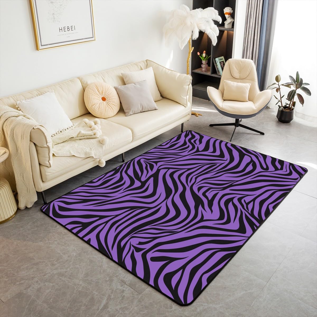 Castle Fairy Black Purple Zebra Skin Pattern Area Rug 3x5 Wild Animals Living Room Rugs for Boys Teens Zebra Stripes Decorative Rug Indoor Floor Mat Accent Rug