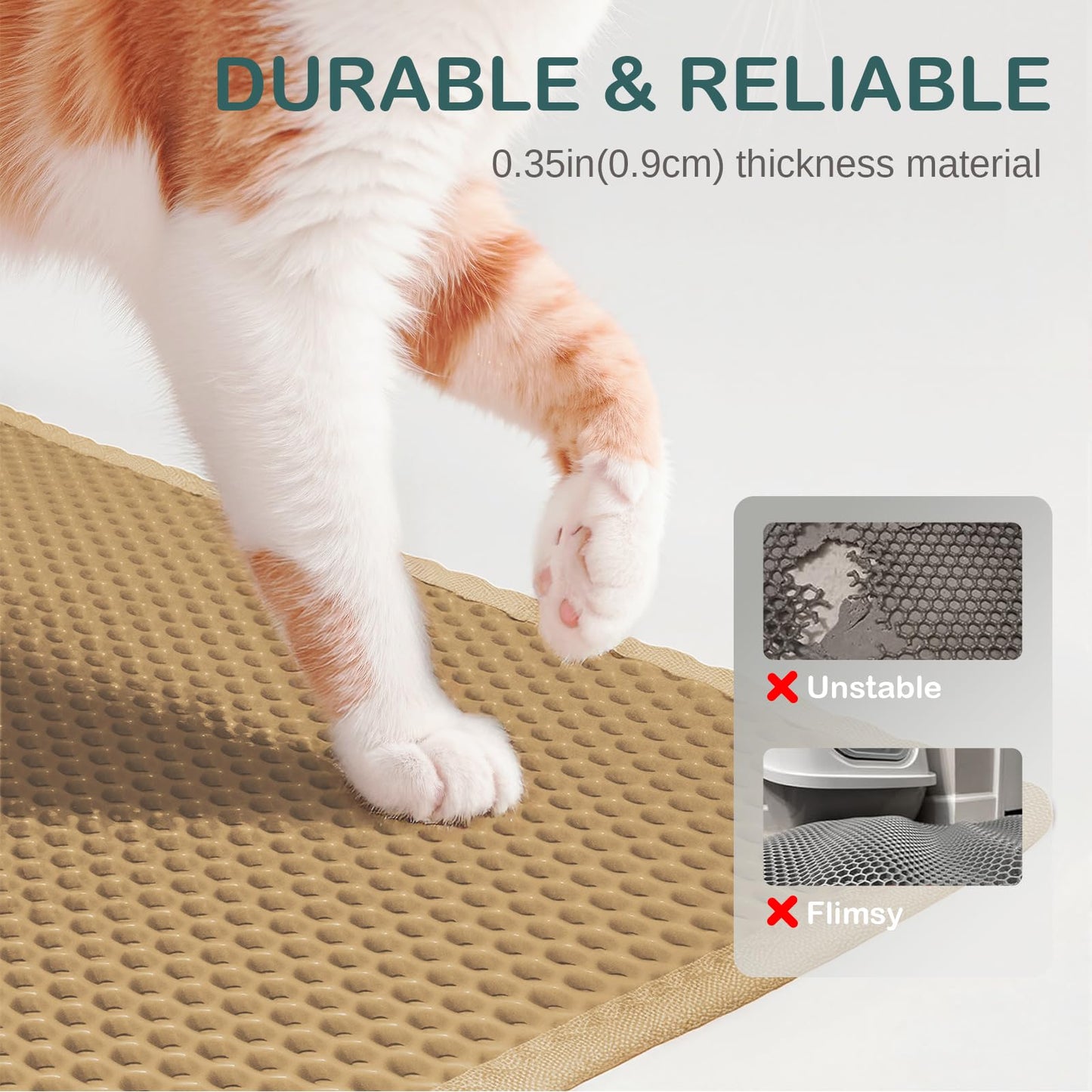 Ribnckly Cat Litter Trapping Mat, Double Layer Waterproof Proof Litter Box mat, Non-Slip Design, Easy to Clean, Beige Cat Box Mat 29.9'' x 24''Inch