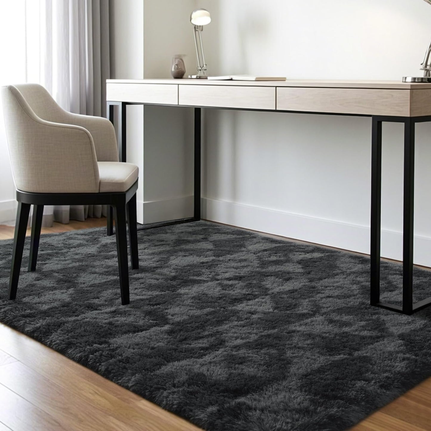 ISEAU 4x6 Area Rug for Living Room, Dark Grey Geometric Pattern Plush Rug for Bedroom, Kitchen, Soft Shaggy Carpets, Fluffy and Machine Washable Mats, Nursery Floors Mat, Boys Room Carpet Decor