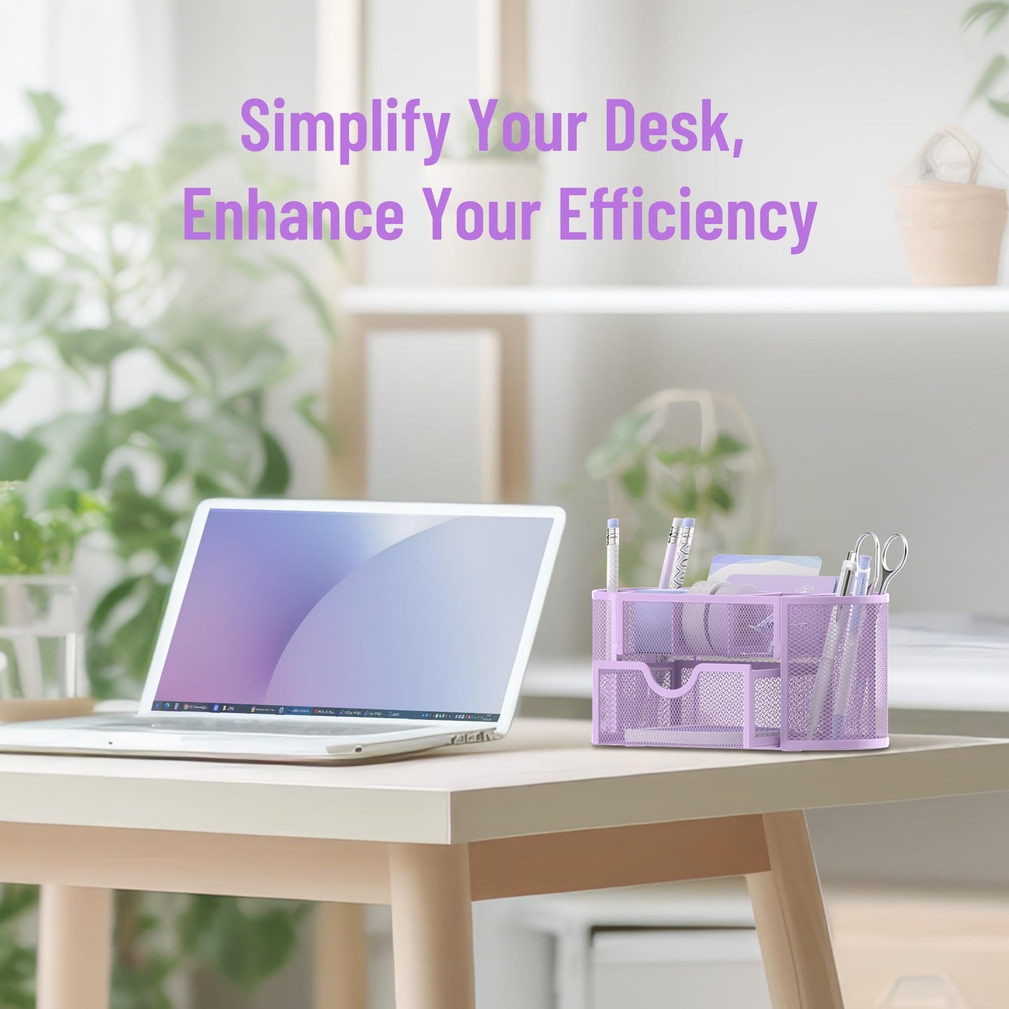 SUPEASY Mesh Desk Organizer, Desk Accessories & Workspace Organizers with Drawers, Pencil Holder for Desk with 9 Compartments for Office Suppliess, School, Classroom, 8.6 x 4.3 x 4.1 Inch, Purple