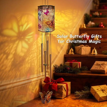 Homeimrpo Solar Lights Wind Chimes for Outside, Butterfly 3D Multicolor Waterproof Solar Lantern Chimes Outdoor Lights LED Hanging Decor for Garden, Patio, Yard Gifts for Mom Grandma