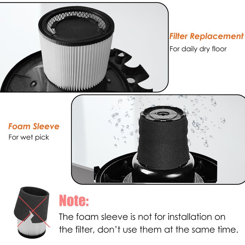 LVJUSEN 08 2566B Repalcement Cartridge Filter for Stanlay 5-18 Gallon Wet/Dry Vacuums, Compatible with SL18115/SL18115P/SL18116/ SL18116P/SL18191P/SL18199P/SL18117 Wet/Dry Vacuum-2 Pack