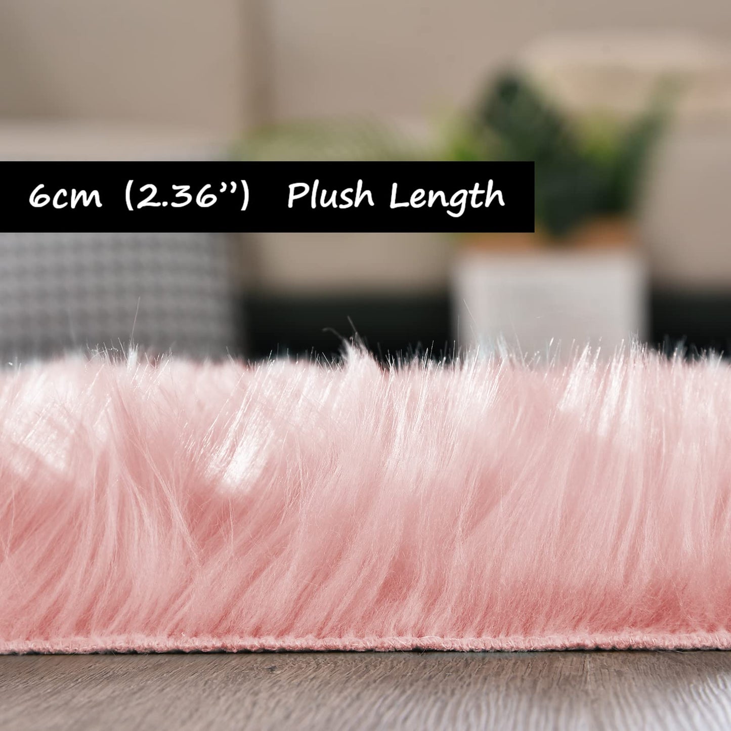 Goolela Pink Fluffy Fuzzy Rug for Girls Bedroom 3x5 Faux Fur Rug Furry Shag Bedside Carpet for Play Room Dorm Soft Plush Rectangle