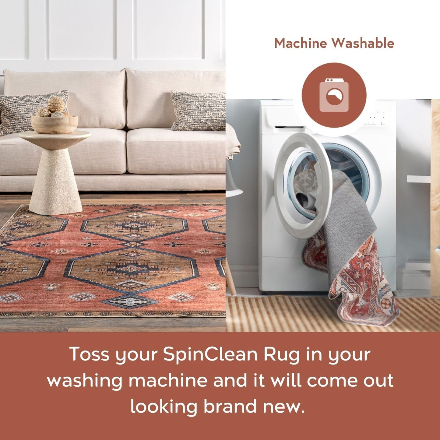 nuLOOM 6' x 9' Machine Washable Stain-Resistant Area Rug with Non Slip Backing, Low Profile for Living Room, Bedroom, and Dining Room, Kira Grey