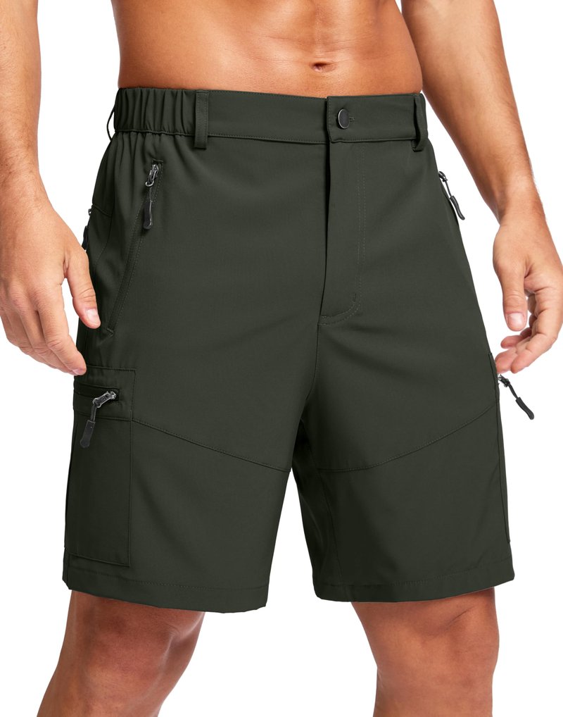 Pudolla Men's Hiking Cargo Shorts Lightweight 7" Travel Casual Shorts for Men Golf Work Outdoor with 5 Zipper Pockets(Army Green Small)