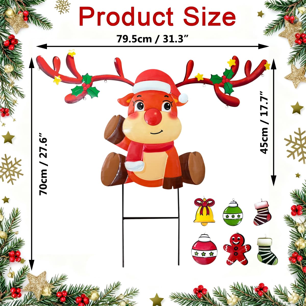 Christmas Garden Stake with String Lights, Outdoor Christmas Metal Reindeer Yard Sign Stakes, XmasWelcome Signs Decorations for Holiday Pathway Home Lawn Graden Party Decor