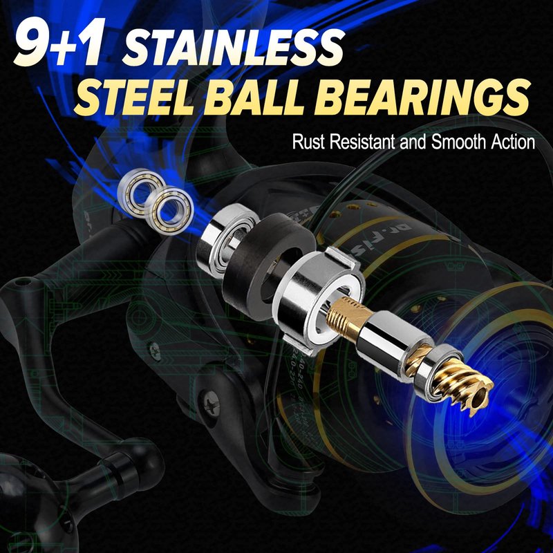 Dr.Fish Saltwater Spinning Reel, Graphite Body, 9+1 Ball Bearings, CNC Aluminum Spool and Handle, 25LB Carbon Fiber Drag, Surf Casting Lightweight Offshore Reel PL4000