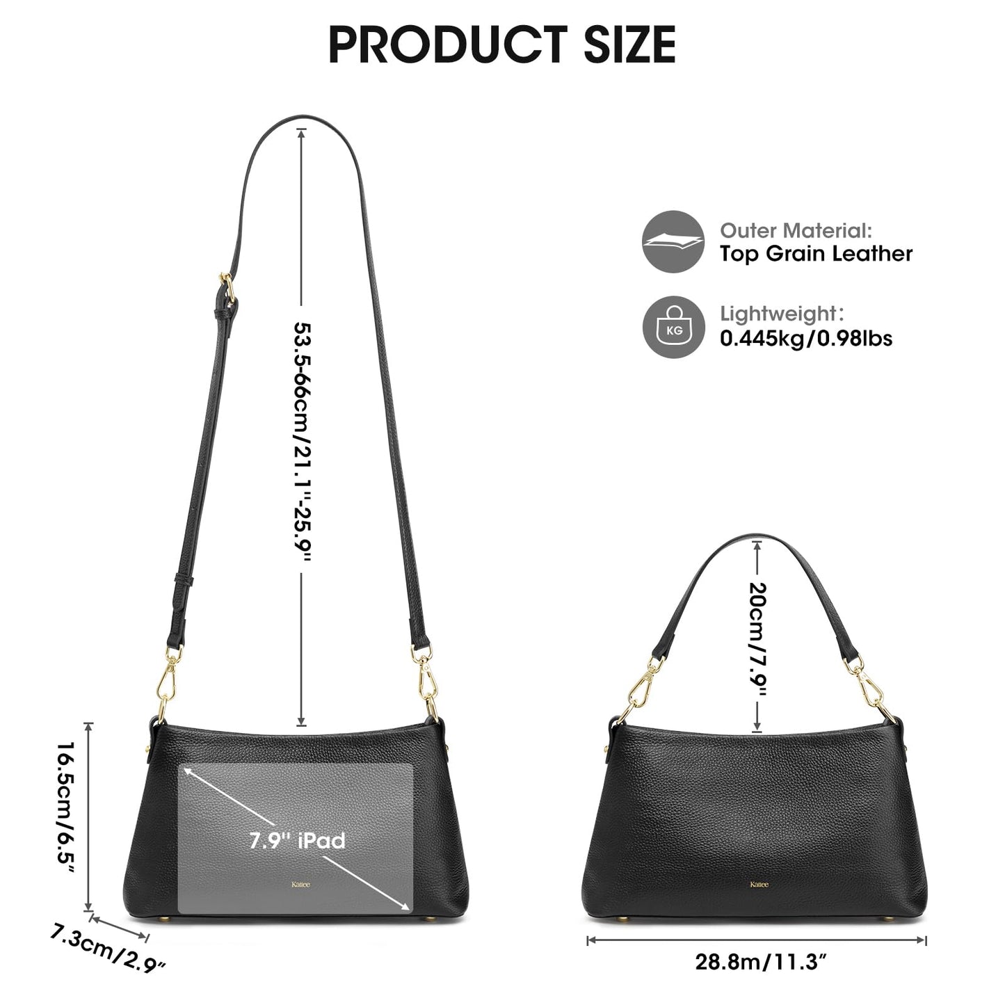 Kattee Genuine Leather Crossbody Bags for Women 2026 Trendy, Small Tote Purses Shoulder Handbags with 2 Removable Straps, Black