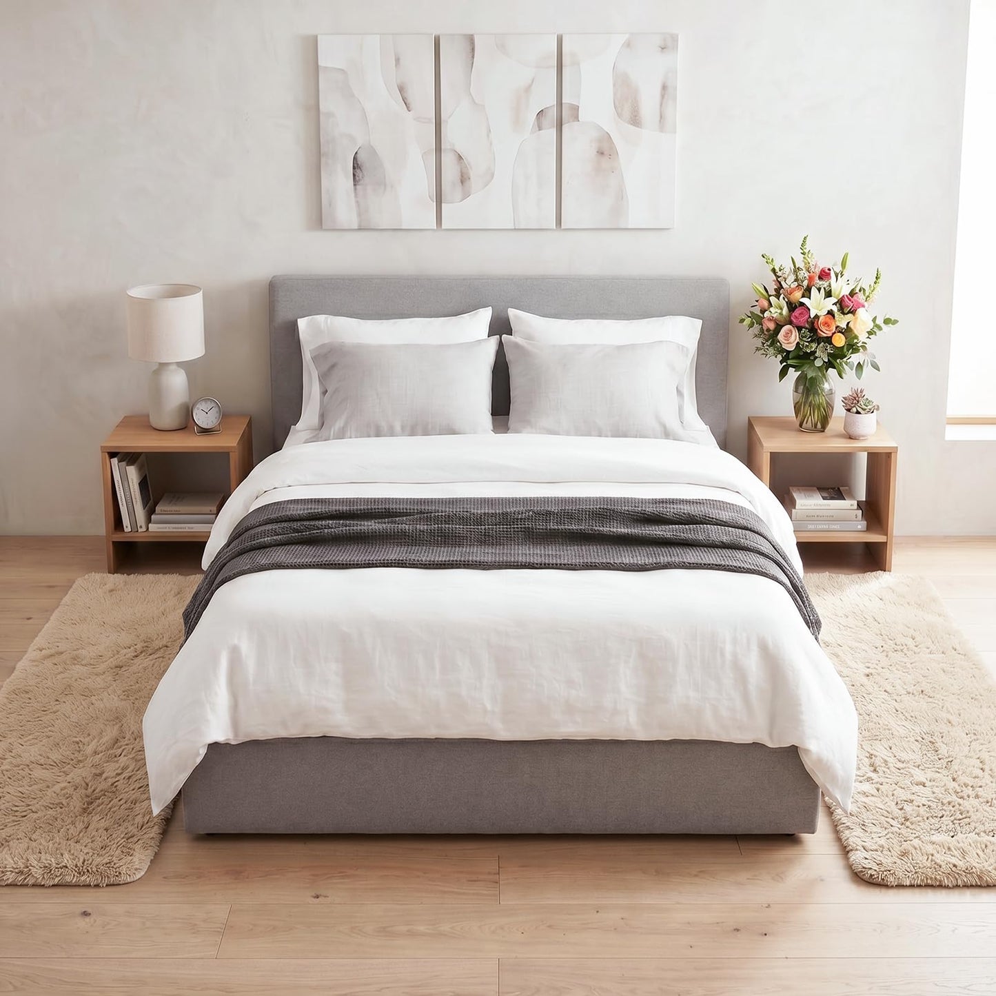 Runner Rugs for Bedroom Living Room, 2x6 Ultra Soft Plush Fluffy Bedside Rug, Long Shaggy Furry Bedroom Throw Rugs Floor Rug with High-Density Non-Slip Bottom for Dorm, Hallway, Ivory White, 2Pcs
