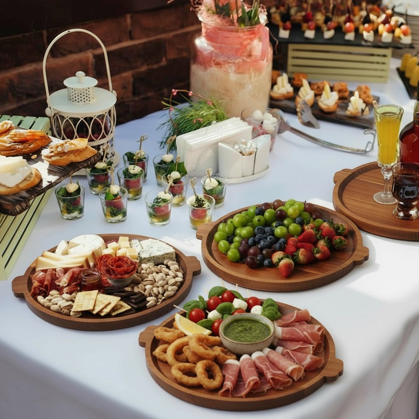 Charcuterie Board | Acacia Wood Serving Tray with Handles 13'' | Round Decorative Ottoman Coffee Table Tray | Circular Wooden Cheese Board Serving Platter for Party Supplies | Includes 1 Board