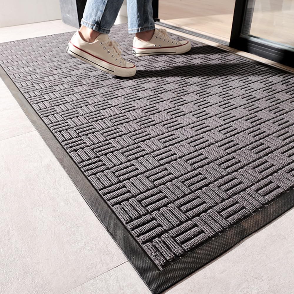 MATZEN Block Entrance Mats Indoor Outdoor, Front Door Mat Entryway Entrance Waterproof Outdoor Doormat, Heavy Duty Non Slip Durable Weatherproof Porch Deck Terrace Office Entrance Mat, 5x3, Grey