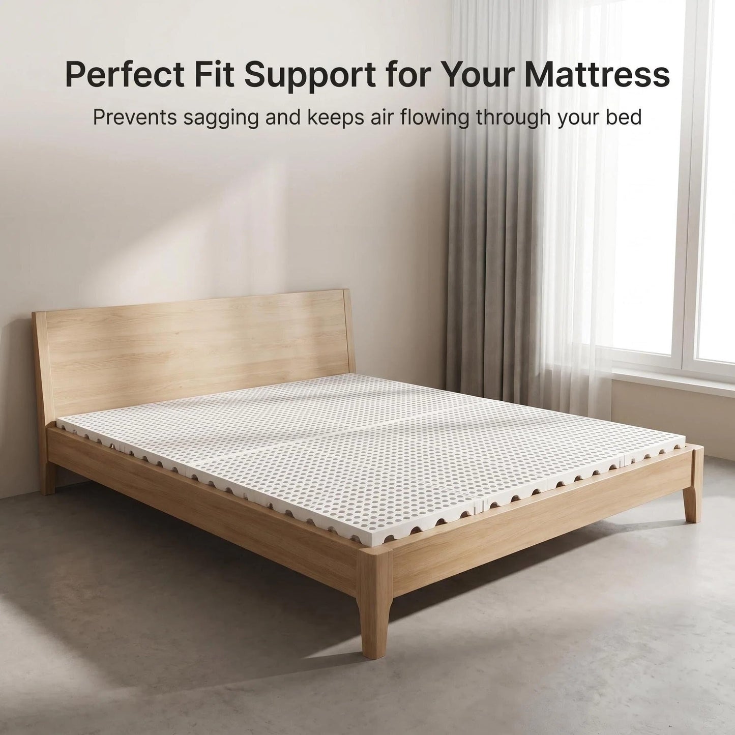 Lsbod Foldable Floor Bed Frame, Japanese Tatami Mat Style Platform Bed Base, Bed Plate for Futon Frame Mattress, Floor Sleeping or Guest Bed, Queen, PP Material