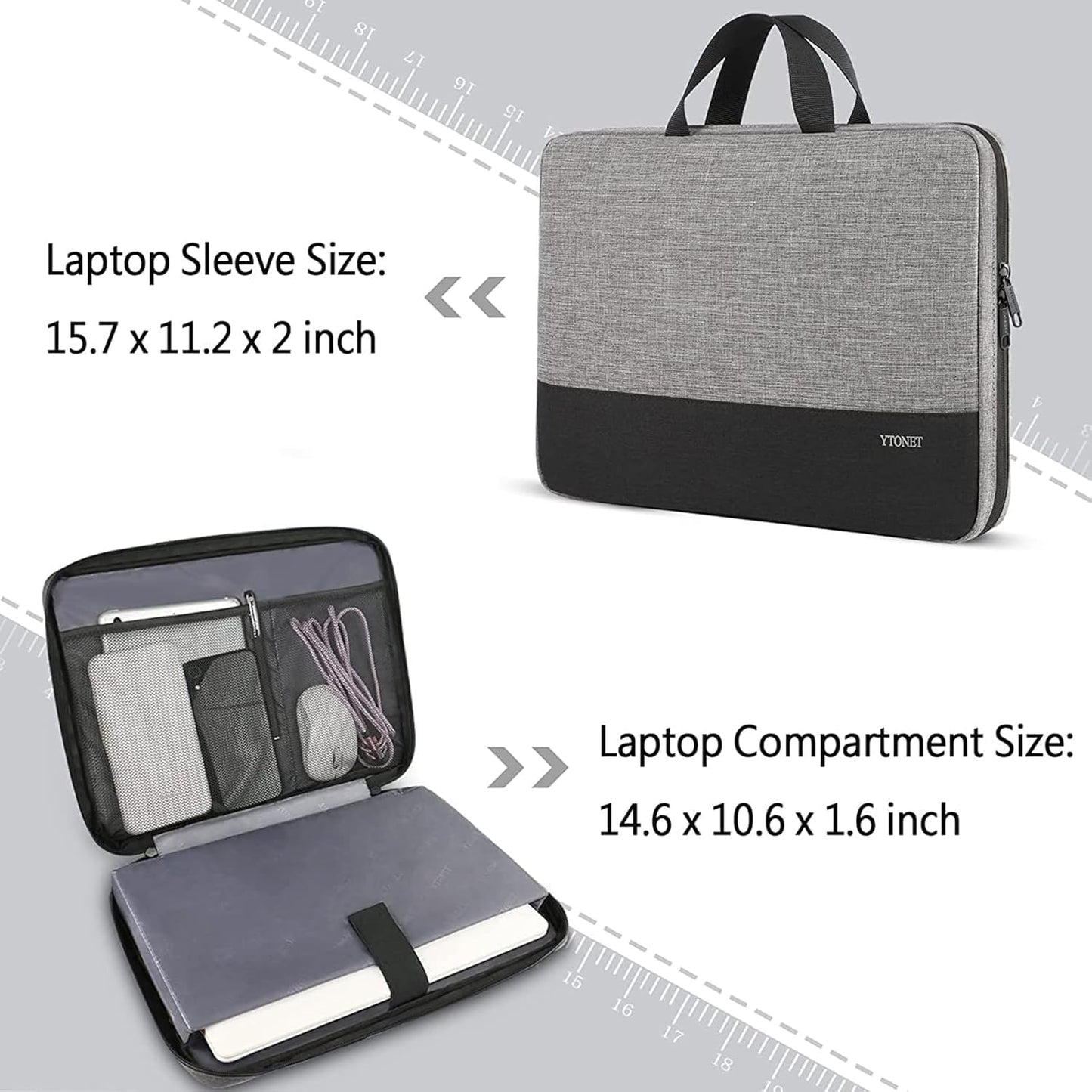 Ytonet 14 Inch Laptop Case, Water Resistant Laptop Sleeve Cover Computer Carrying Bag Compatible with 14 inch MacBook Air, MacBook Pro, HP, Lenovo, Dell, Asus, Acer, and Chromebook Notebooks, Grey