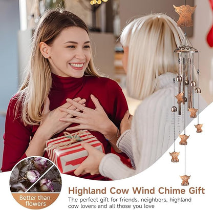 Highland Cow Wind Chimes for Outside,41" Metal Windchimes, Housewarming/Halloween/Festival/Birthday/Anniversary Highland Cow Gifts for Women/Men, Cow Decorations for Outside, Patio or Yard, Garden