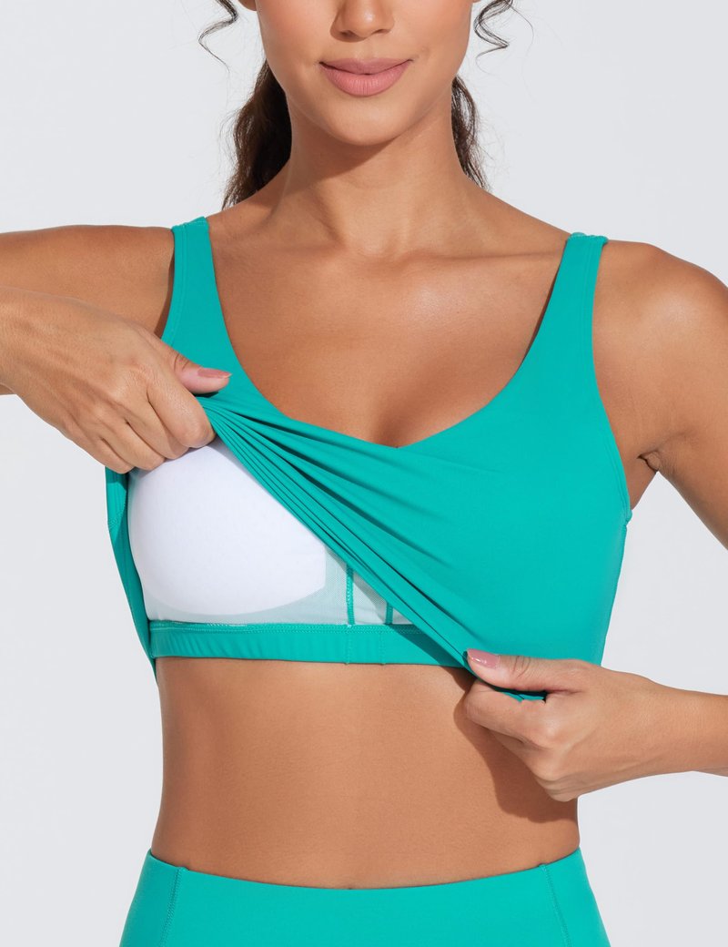 Women’s Longline Sports Bra Wirefree Padded Medium Support Yoga Bras Gym Running Workout Tank Tops Lake Green