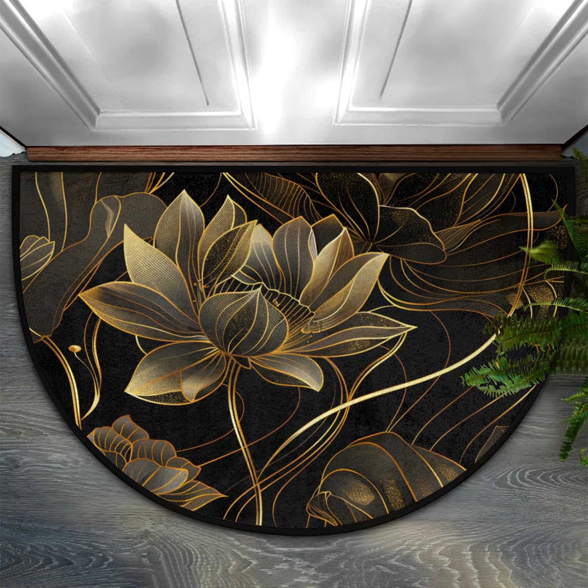 Lotus Golden Half Round Door Mat Semi Moon Rug Fireplace Carpet Area Rugs