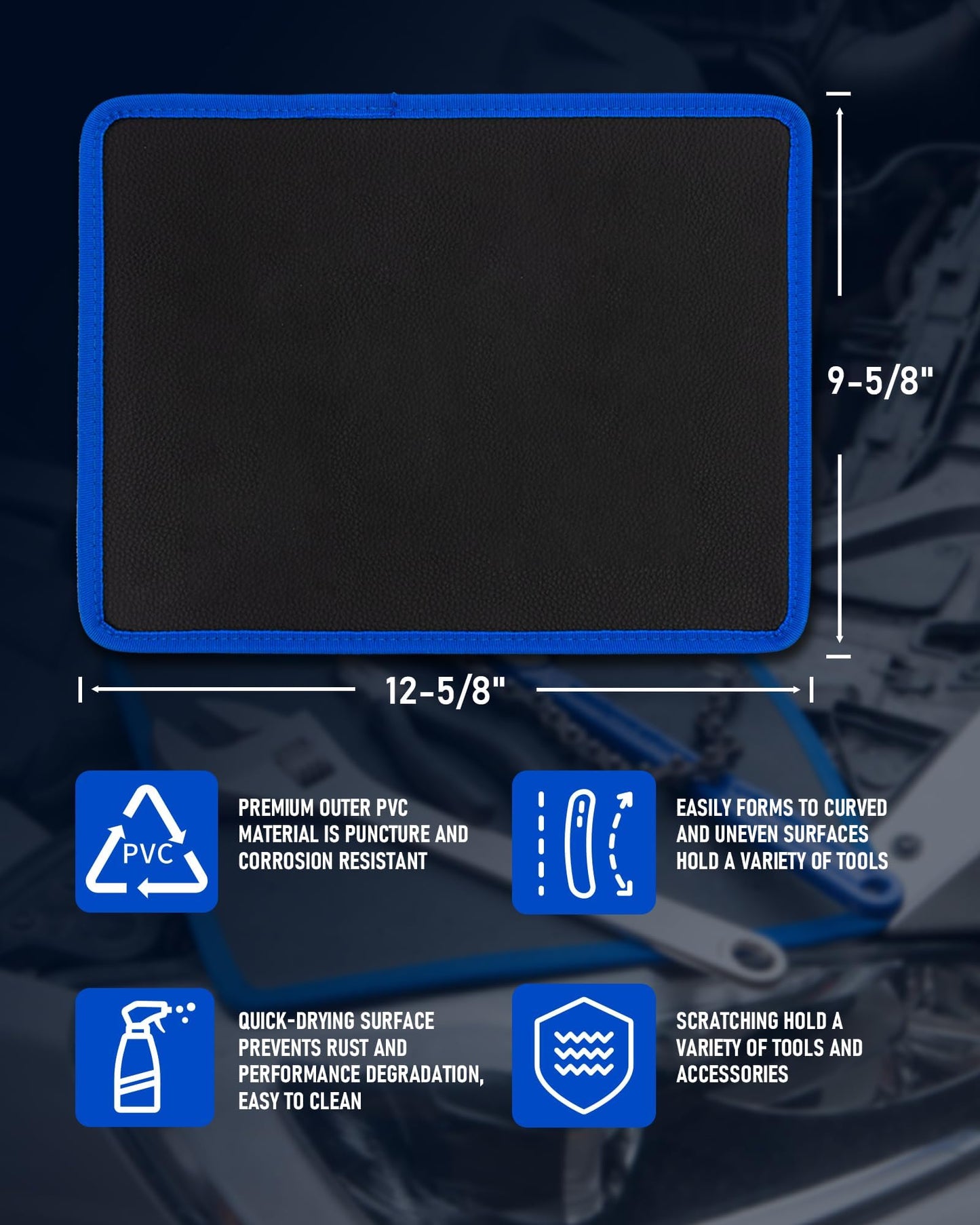 HIPULX Magnetic Tool Mat - 40 LBS Heavy Duty Magnetic Parts Holder with PVC Protection Layer, 12-5/8" x 9-5/8" Non-Slip Tool Organizer for Garage, Workshop & Auto Repair