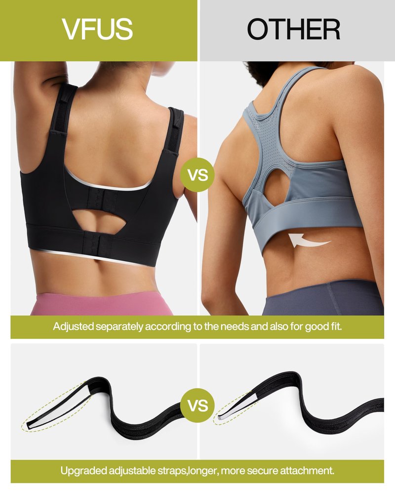 VFUS Adjustable High Impact Sports Bras for Women Zip Front Full Coverage and Lift Padded Compression Tops (XX-Large, Black)
