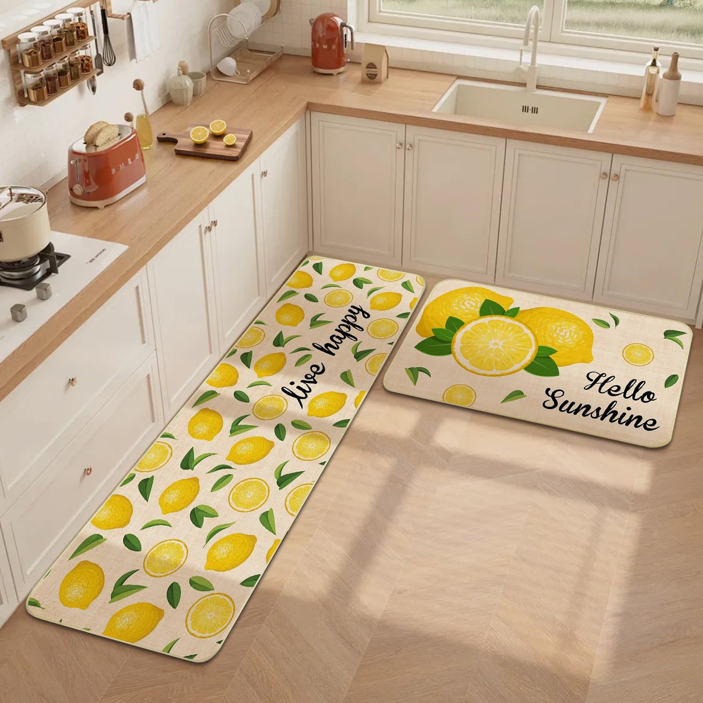 Nialnant Lemon Kitchen Rug Set of 2, Non Slip Lemon Kitchen Mat, Kitchen Floor Mats for in Front of Sink, Kitchen Rugs for Bedroom, Lemons Kitchen Decor and Accessories 17'' x 47'' + 17'' x 30''
