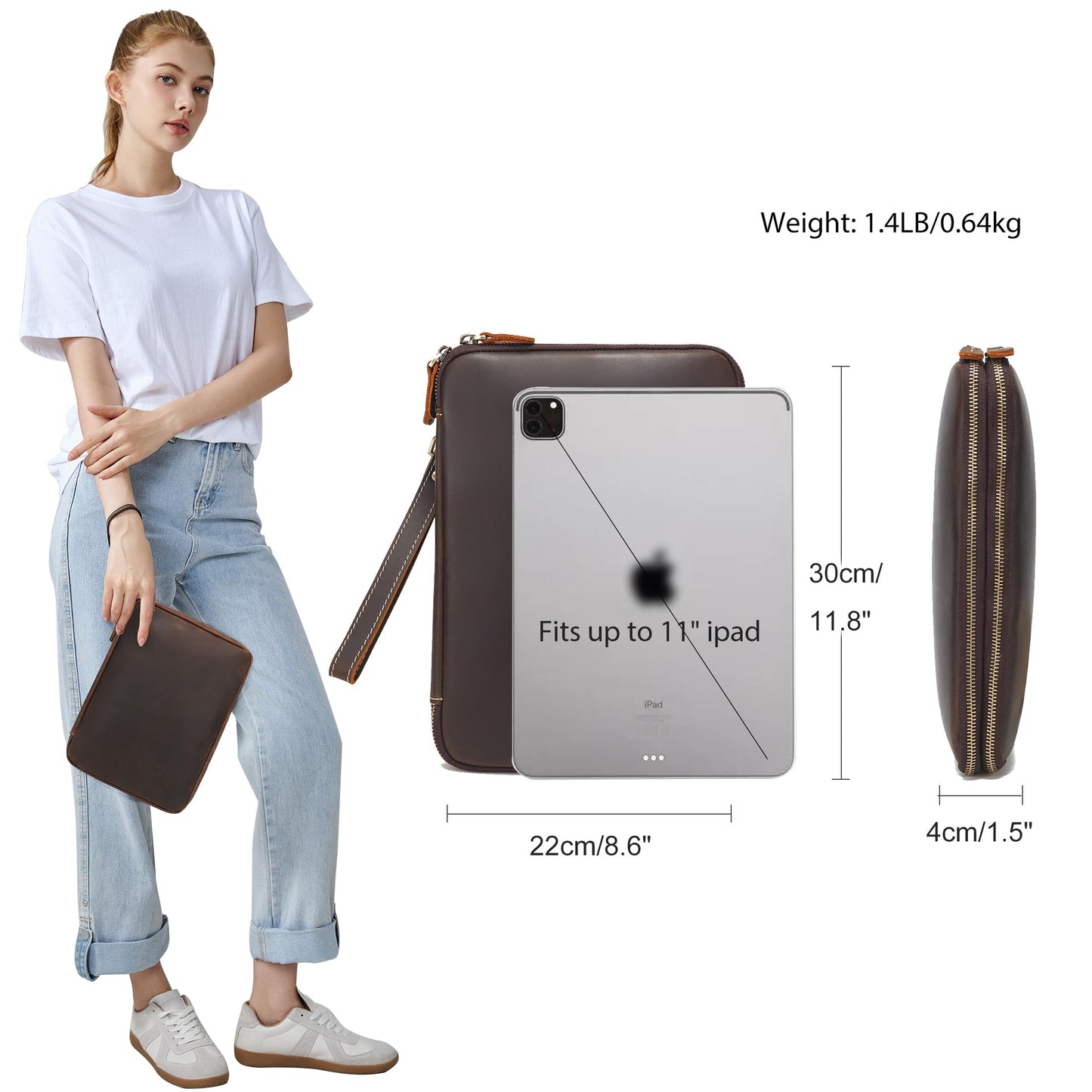LANNSYNE Full Grain Leather Travel Cable Accessories Bag, Electronic Organizer Carry Case Double Layer Storage Case for Cables, Charger, Phone, Power Bank