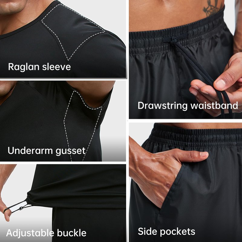 HOTSUIT Sauna Suit for Men Weight Loss Heat Trapping Sweat Shirts & Fat burning Shorts for Weight Loss Workout Gym Exercise Boxing Black 4XL